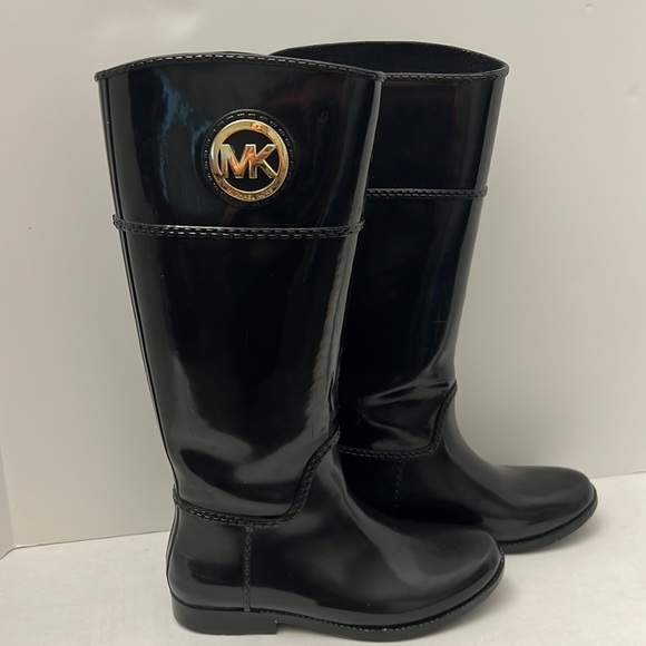 Michael Kors Shoes - Michael Kors Black Tall Rain Boots with Gold Logo